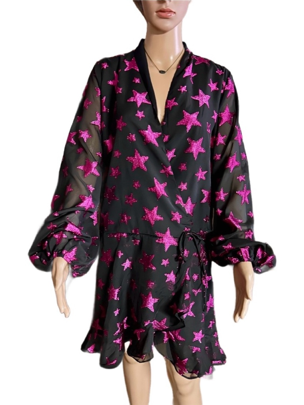 Buddy Love ~ Medium ~ Black W/ Purple Metallic ~ Star Pattern ~ Romper ~ New